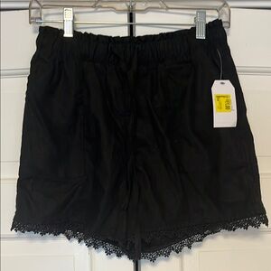 🎈5 for $15🎈NWT XS Time and Tru High Waist Linen Blend Lace Trim Shorts